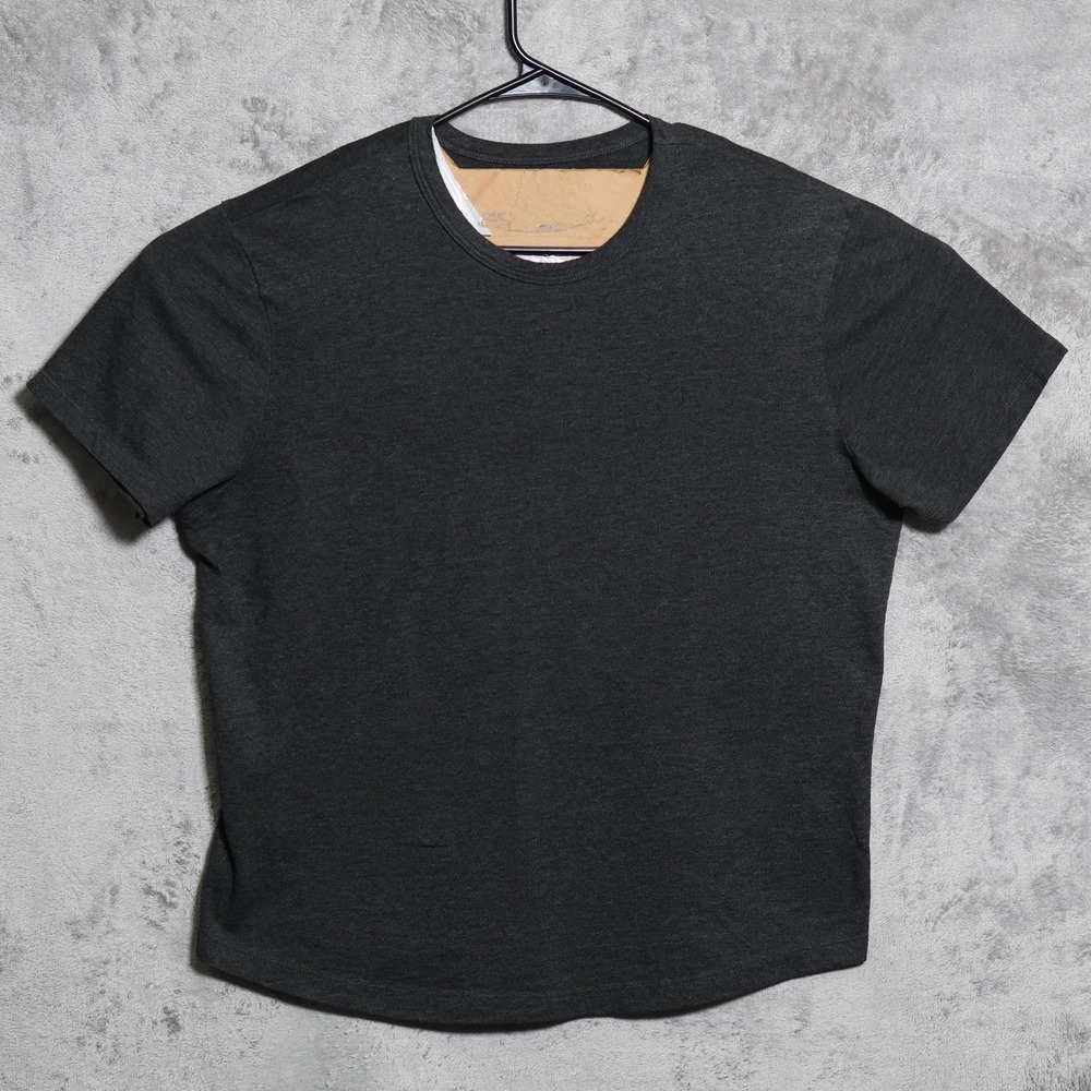 Buck Mason Shirt Mens Large Dark Heather Gray Crewneck Curved Hem Made in USA